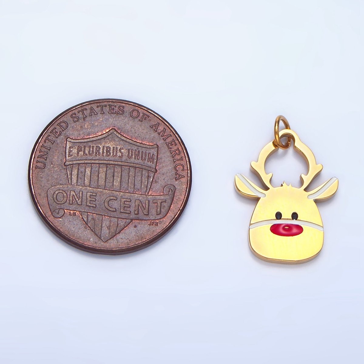 Stainless Steel Red Nose Reindeer Stag Enamel Christmas Holiday Charm | P1507