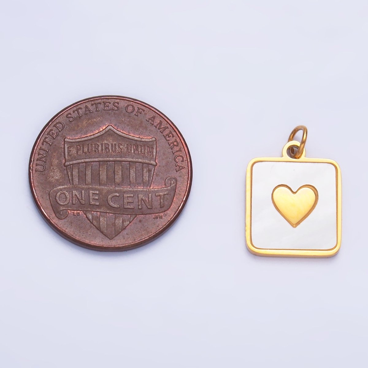Stainless Steel Shell Pearl Heart Square Charm | P643