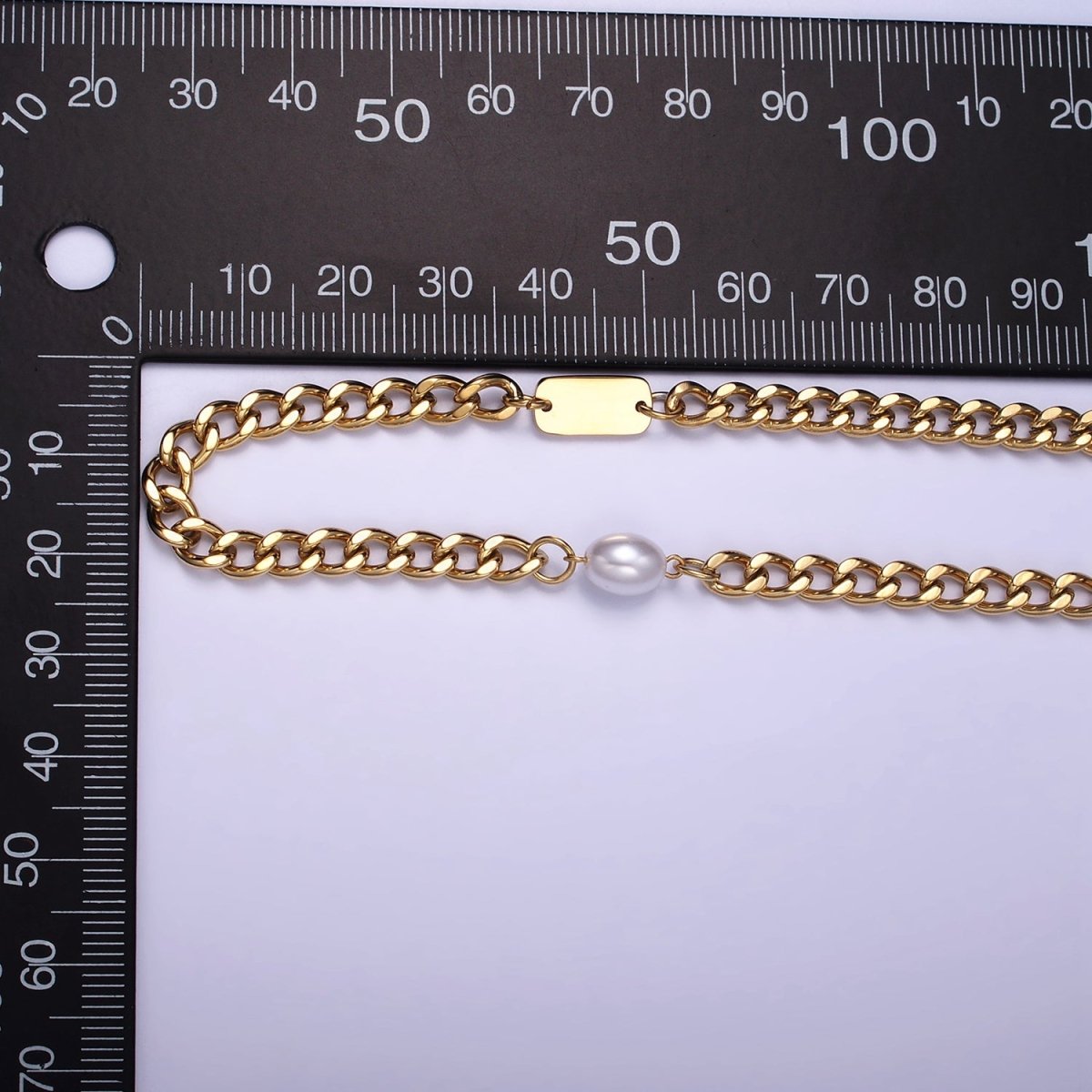 Stainless Steel Shell Pearl Tag Curb Chain 18 Inch Necklace w. 2 Inch Extender | WA-2543