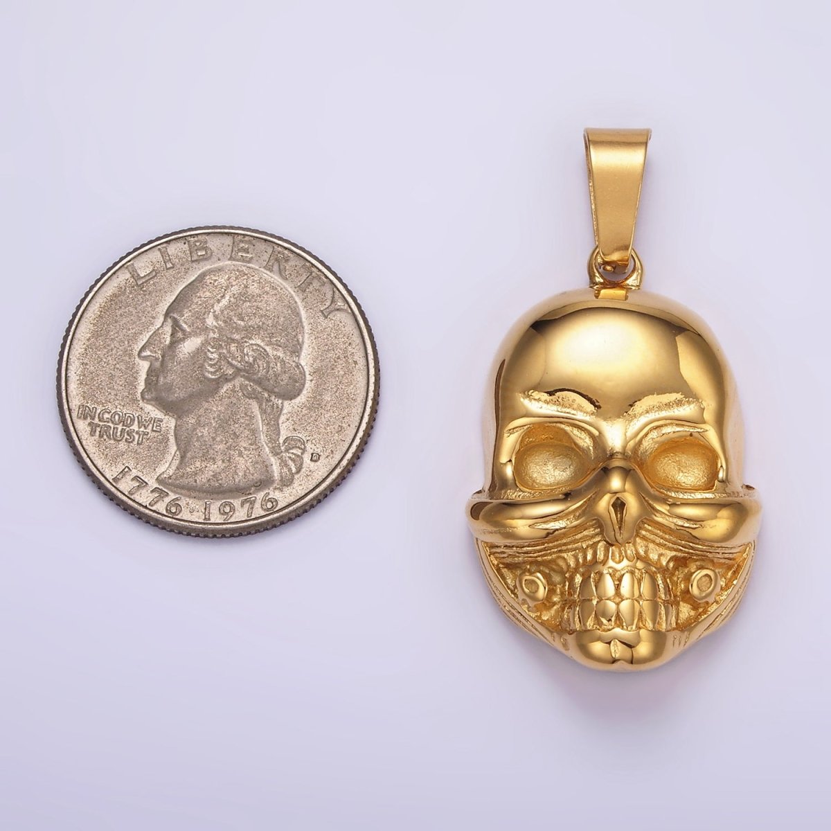 Stainless Steel Skull Charms Head Skeleton Pendant in Gold | P1426