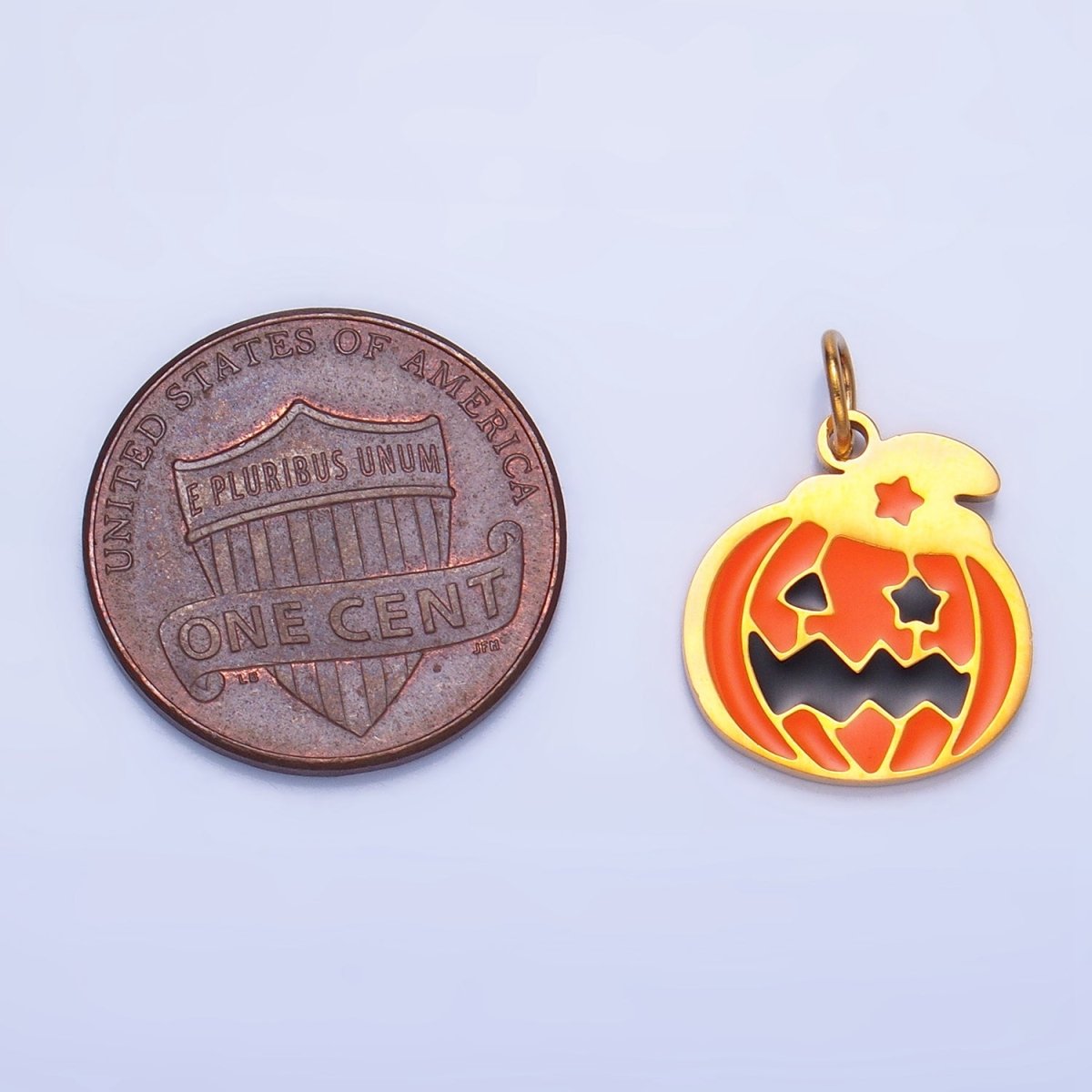 Stainless Steel Star Eyed Pumpkin Witch Enamel Halloween Holiday Charm | P1536