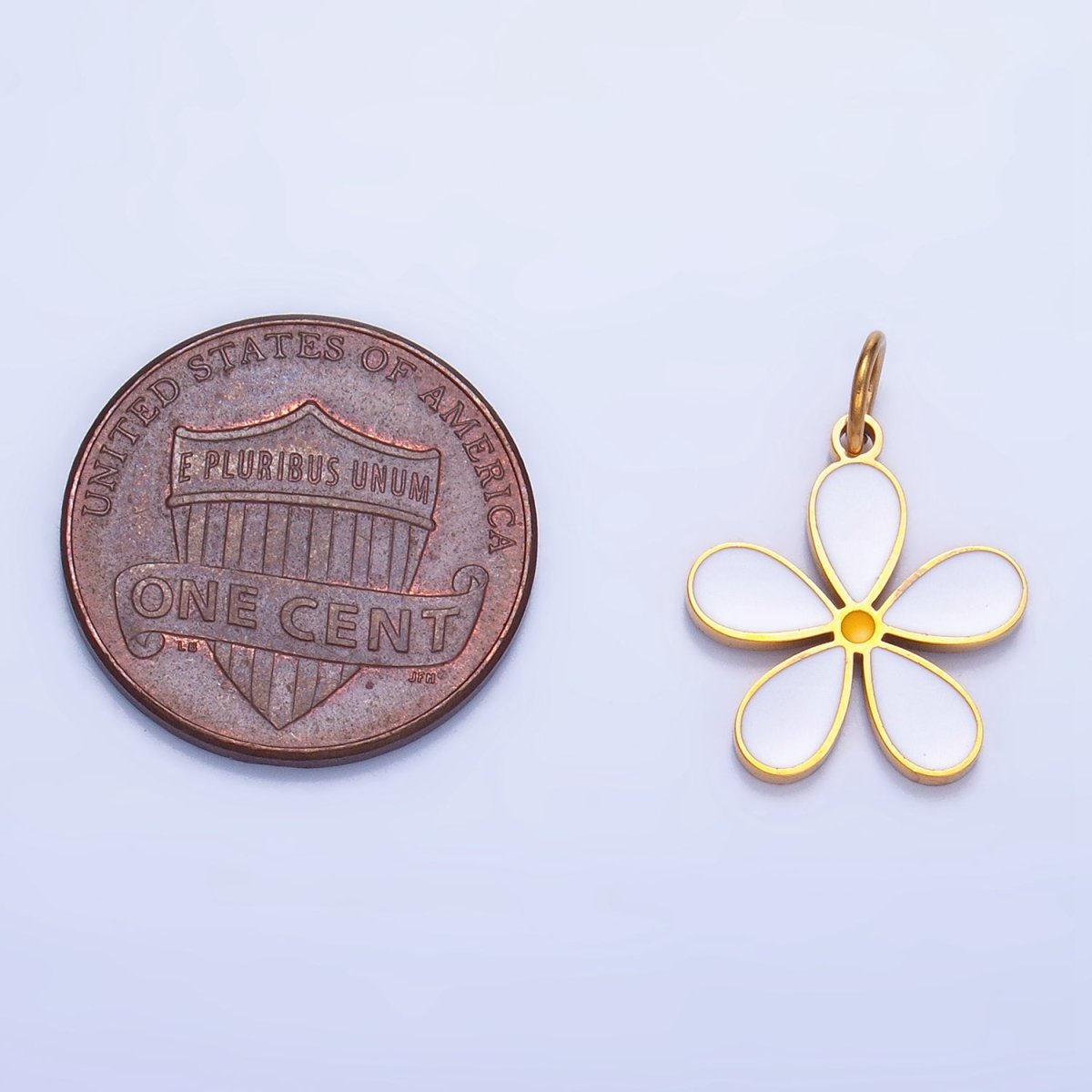 Stainless Steel White Enamel Daisy Flower Charm | P1540
