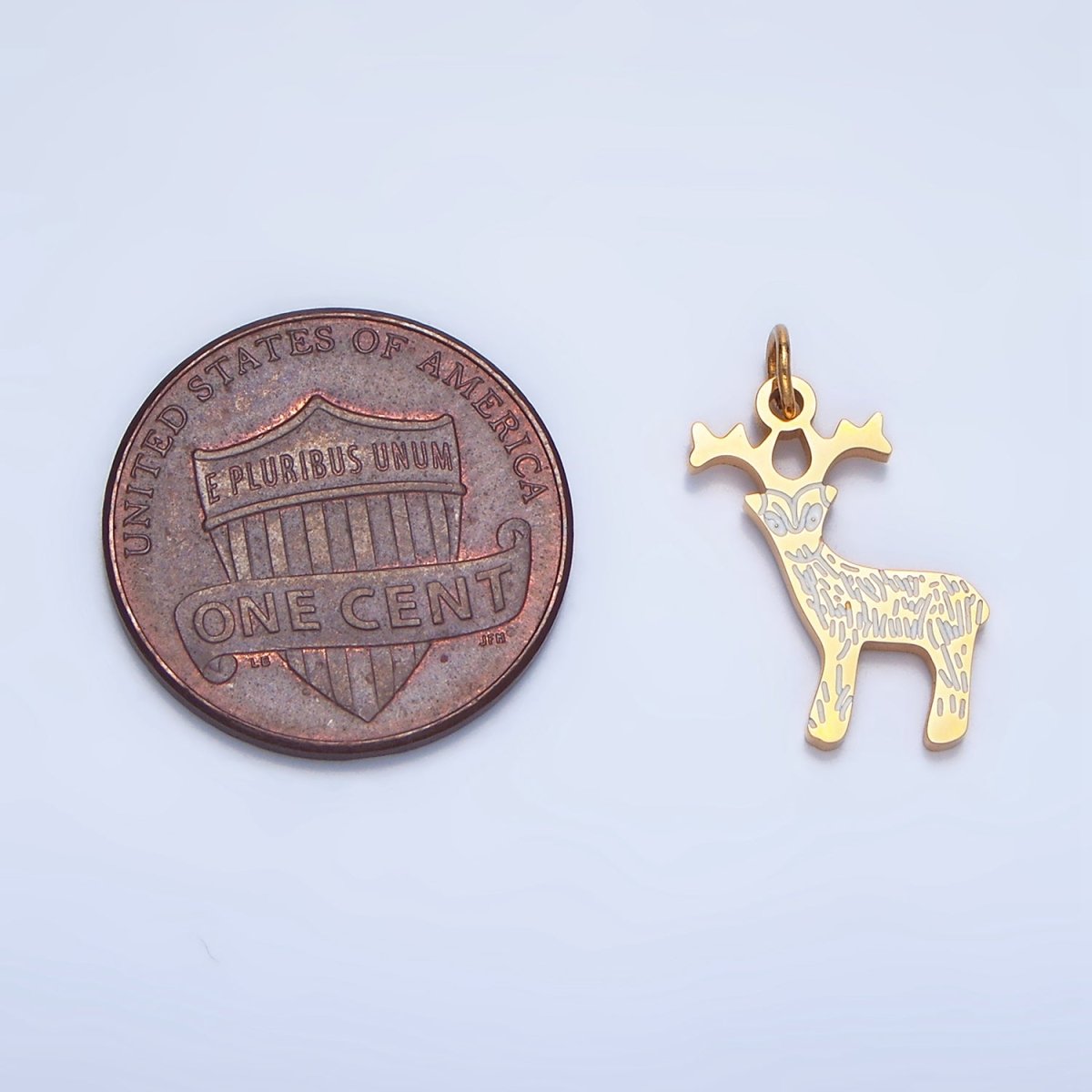 Stainless Steel White Enamel Reindeer Stag Christmas Holiday Charm | P1493