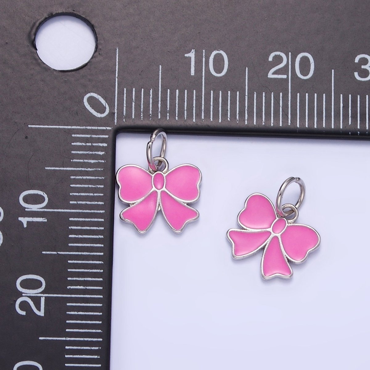 Sterling Silver S925 Pink Enamel Bow Ribbon Charm | SL-029