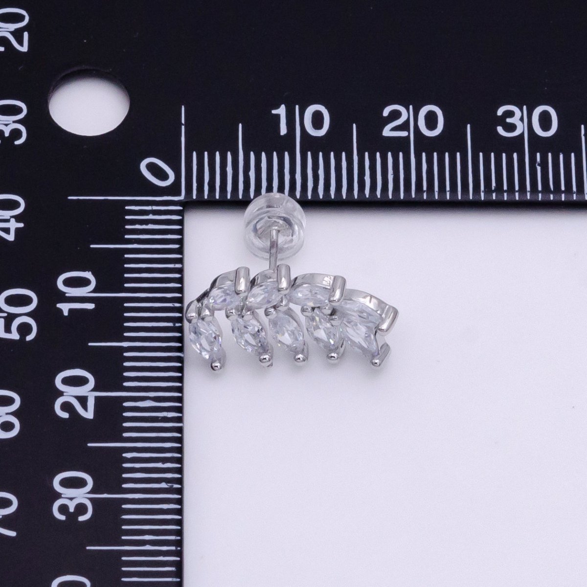 White Gold Filled 12mm Marquise CZ Leaf Stud Earrings | V088