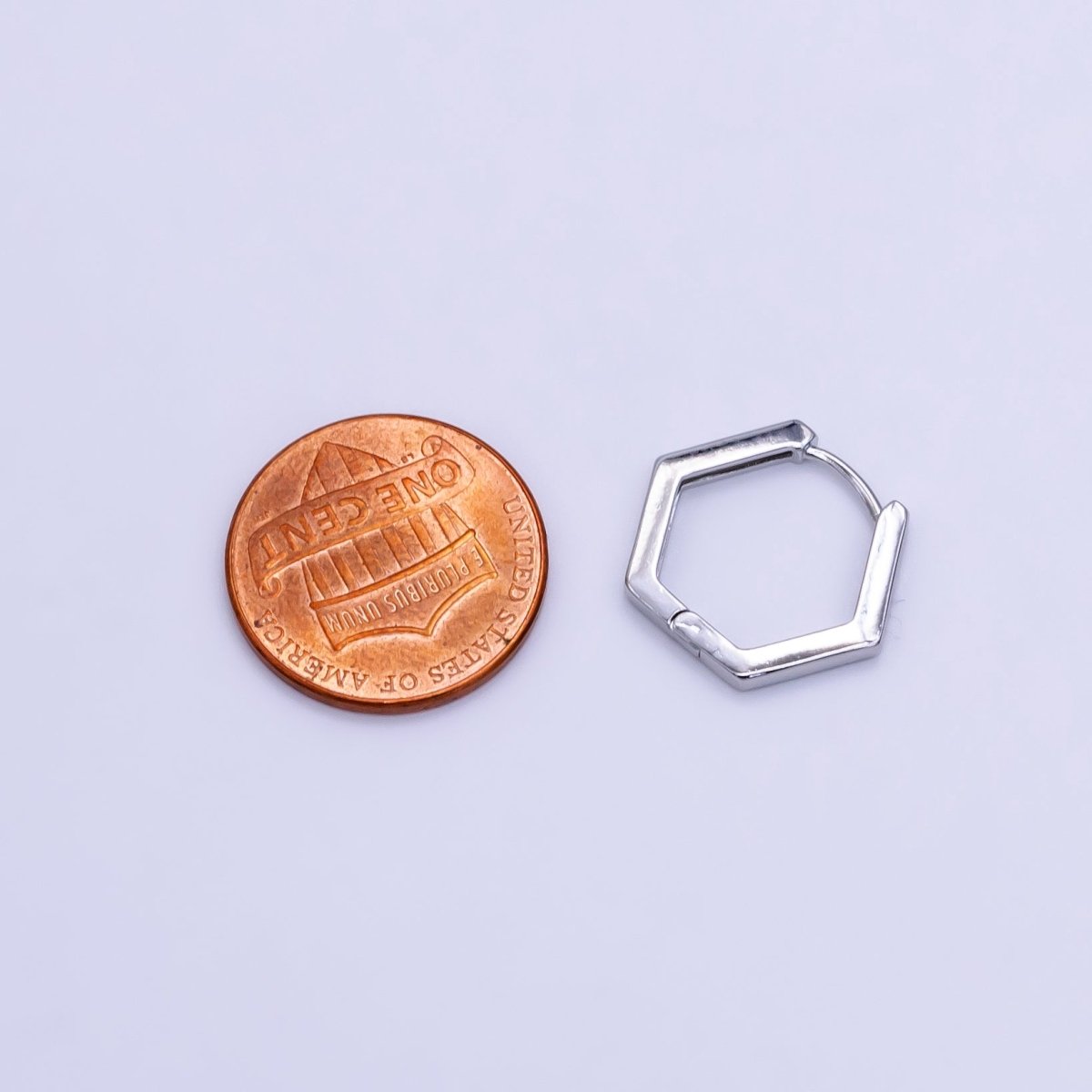 OS White Gold Filled 15mm Minimalist Hexagon Huggie Earrings | AB1183