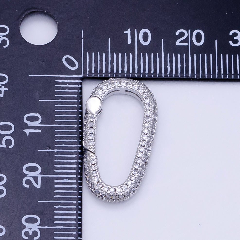 White Gold Filled 25mm Micro Paved CZ Oblong Push Spring Gate Findings | Z789