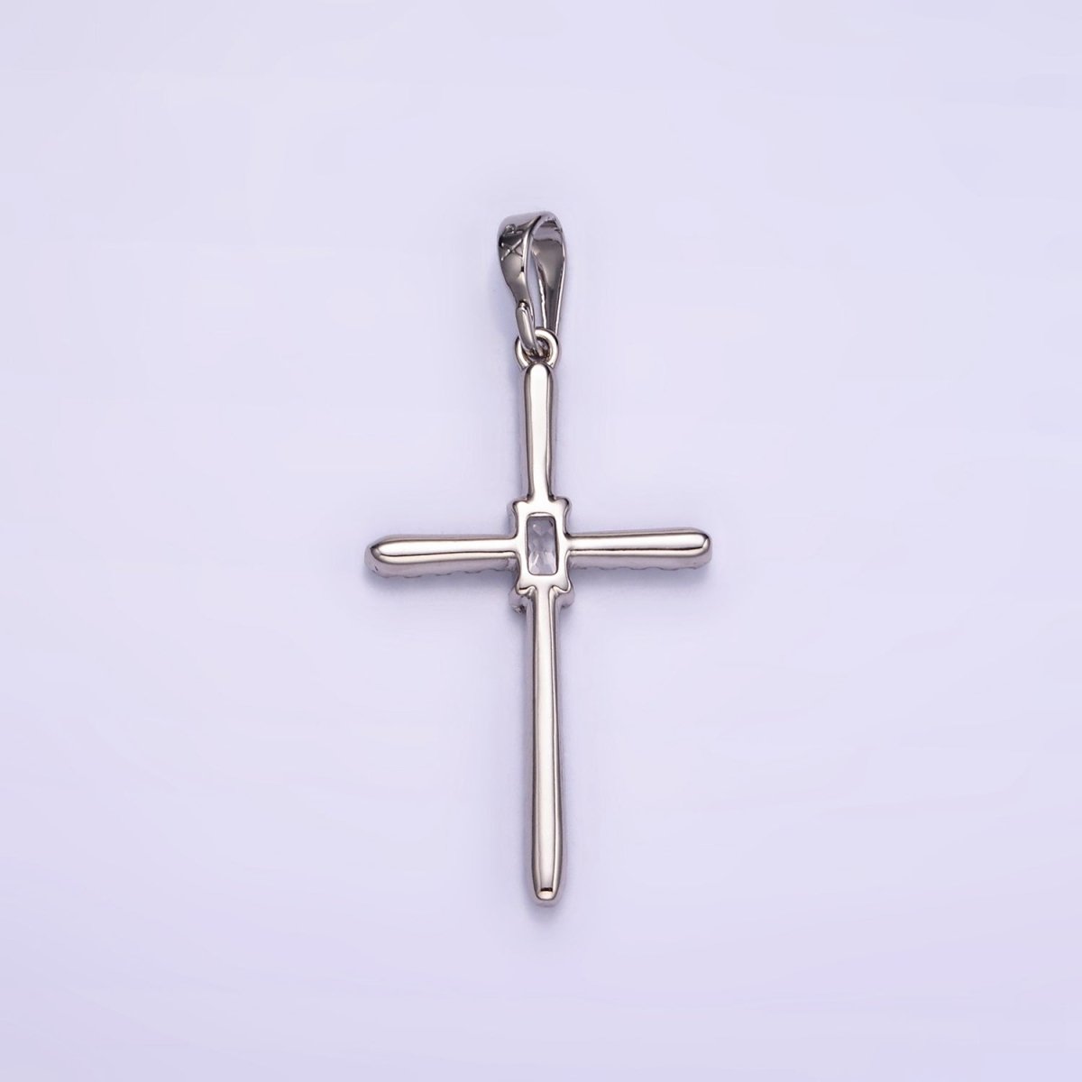 White Gold Filled Baguette Micro Paved CZ Religious Cross Pendant | I360