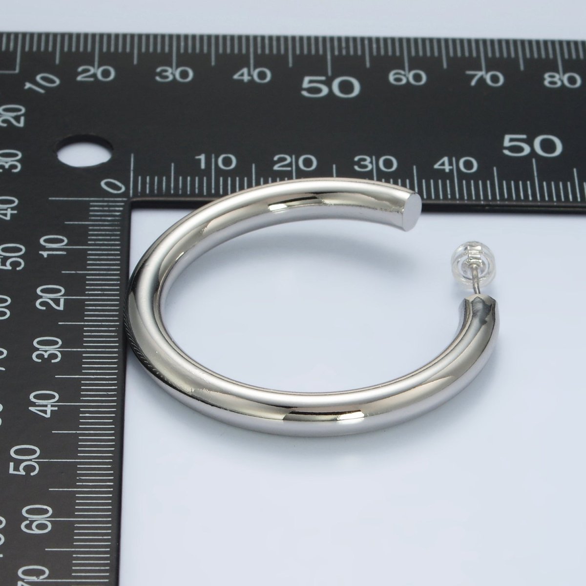 White Gold Filled 45mm Minimalist C-Shaped Hoop Earrings | AD639