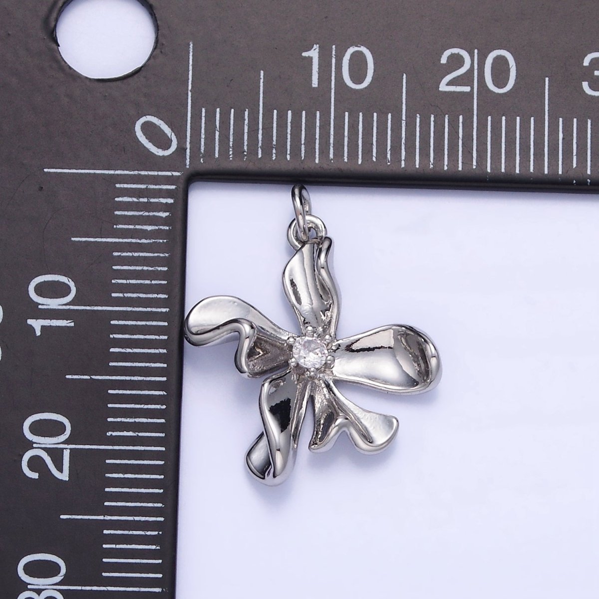 White Gold Filled CZ Foil Flower Charm | C225