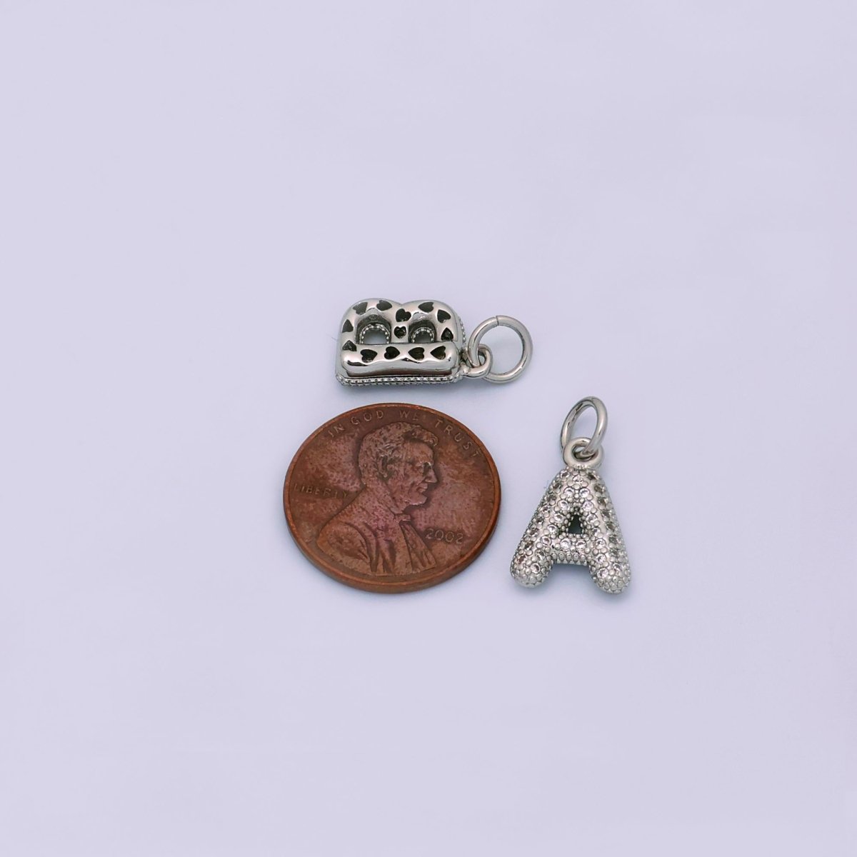 White Gold Filled Micro Paved CZ Chubby Balloon Initial Letter Pendant | A157 - A169