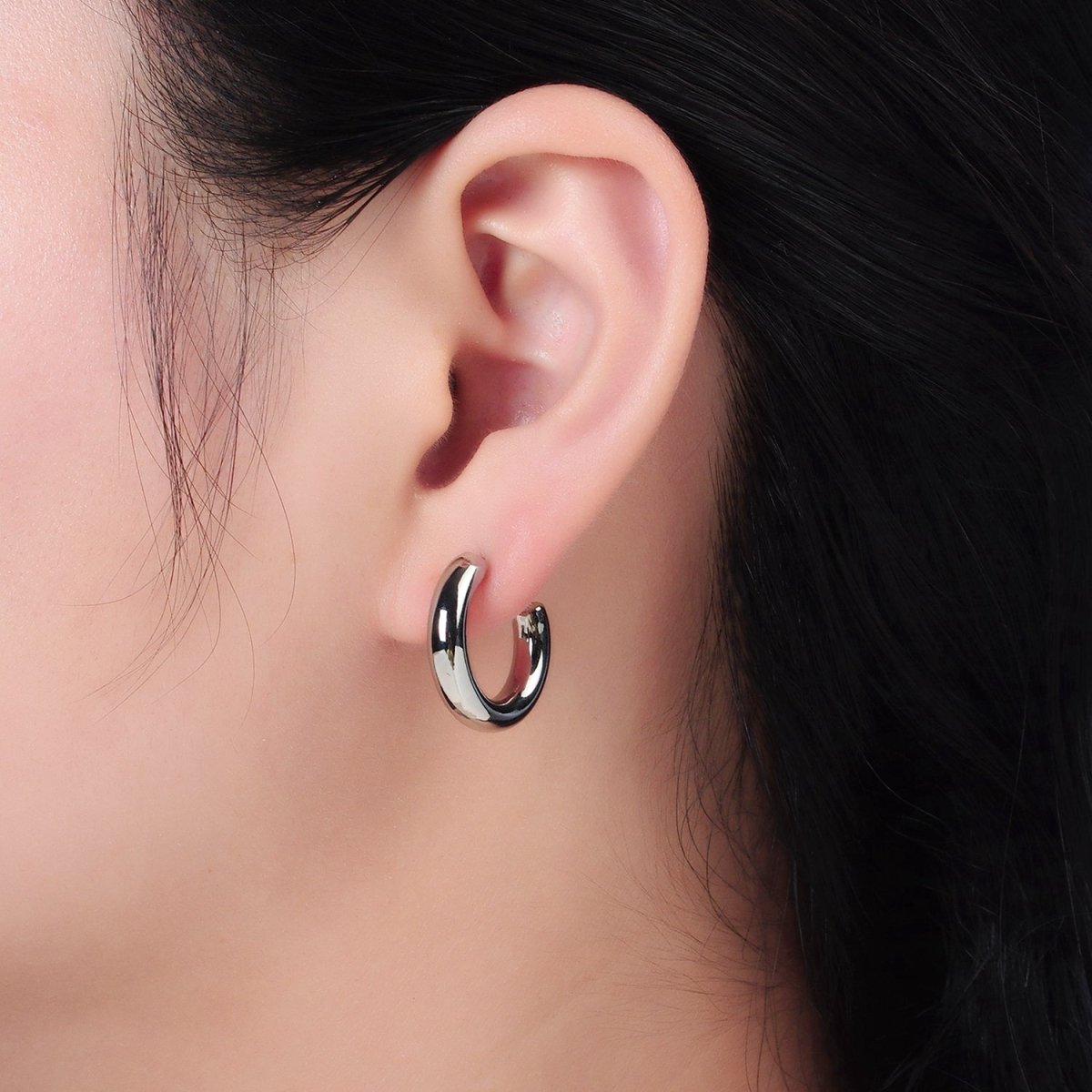 White Gold Filled Minimalist Silver Hoop Earrings | AD-688