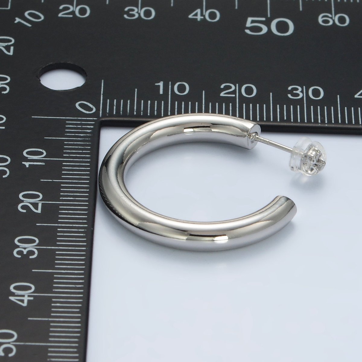 White Gold Filled 30mm Minimalist C-Shaped Hoop Earrings | AD641