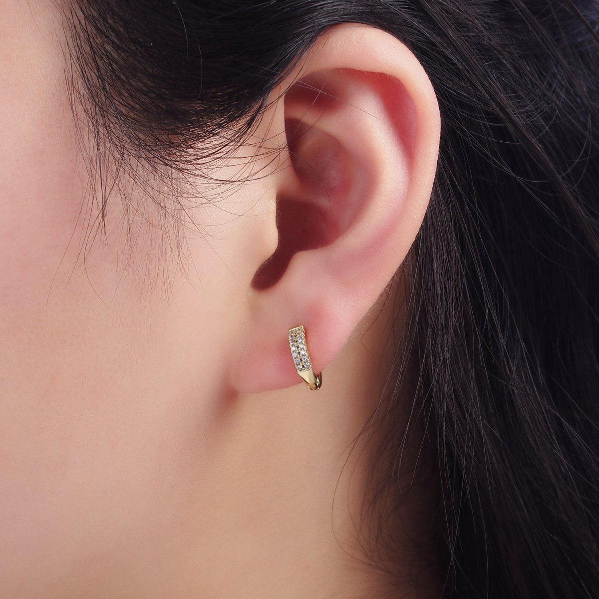 14K Gold Filled 10mm Double Micro Paved CZ Cartilage Huggie Earrings | Q084