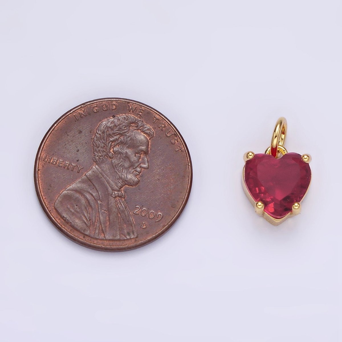 14K Gold Filled 10mm Red CZ Heart Bezel Charm | AG397