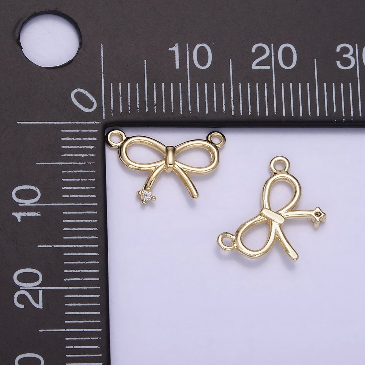 14K Gold Filled 11mm Mini Bow Ribbon CZ Connector | G392