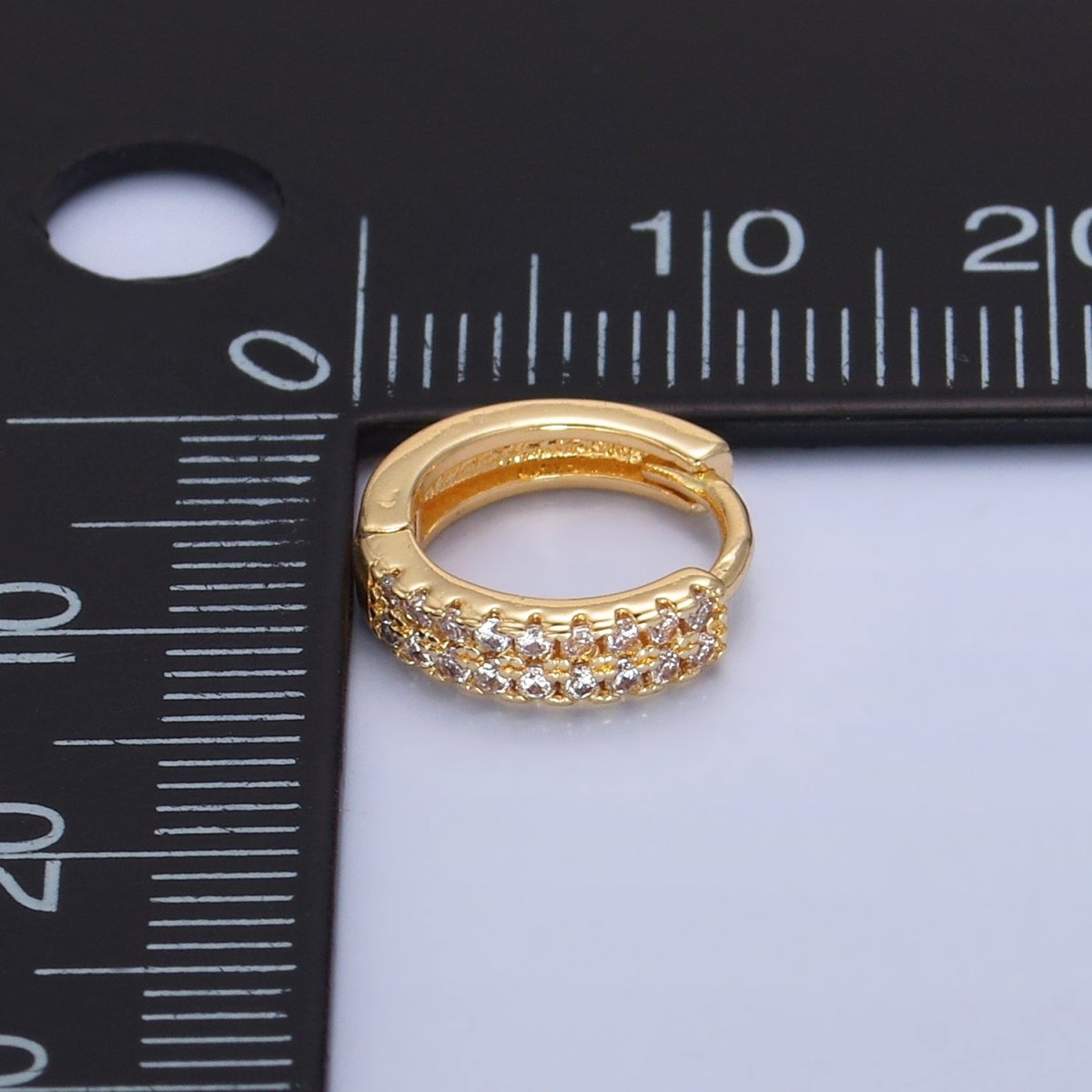 14K Gold Filled 12mm Double Lined Clear Micro Paved CZ Huggie Earrings | AE885