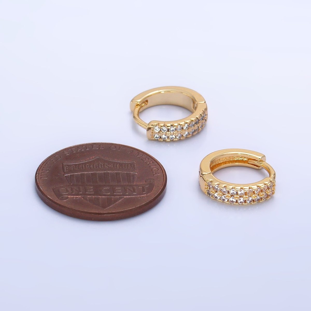 14K Gold Filled 12mm Double Lined Clear Micro Paved CZ Huggie Earrings | AE885