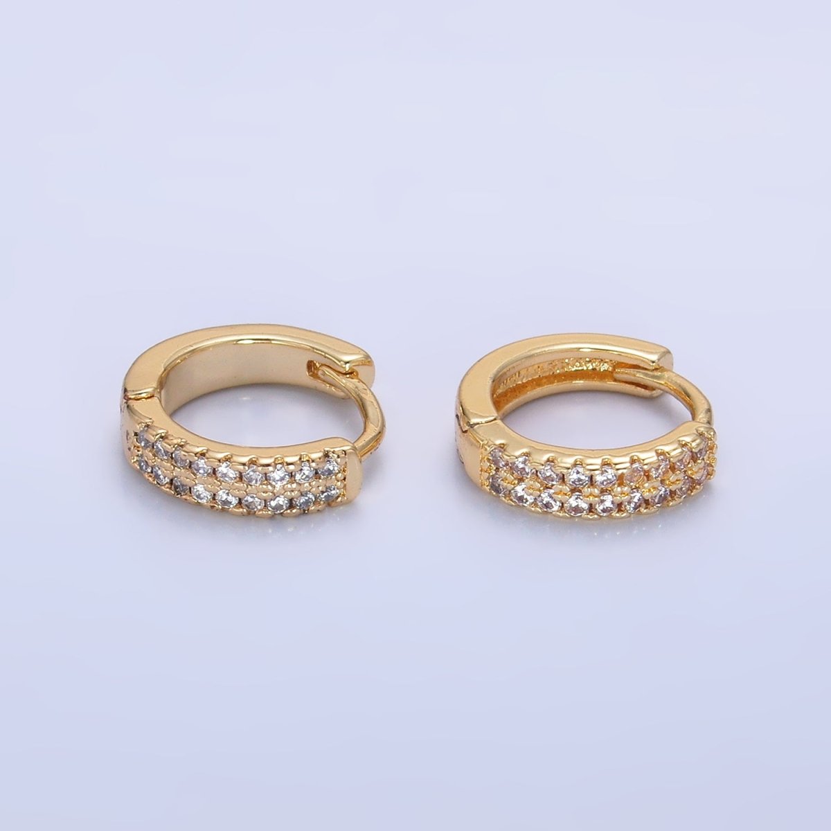 14K Gold Filled 12mm Double Lined Clear Micro Paved CZ Huggie Earrings | AE885