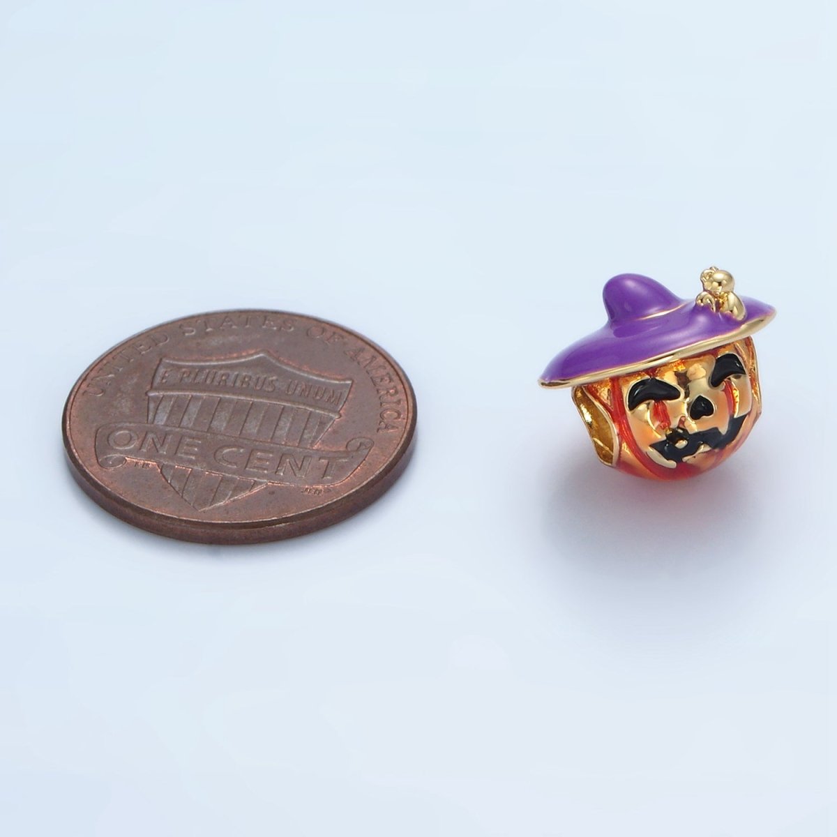 14K Gold Filled 12mm Witch Pumpkin Lantern Enamel Bead | B627