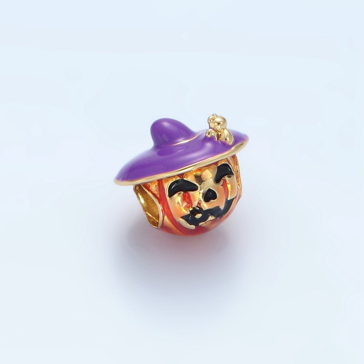 14K Gold Filled 12mm Witch Pumpkin Lantern Enamel Bead | B627