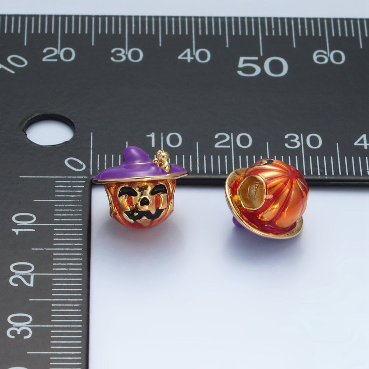 14K Gold Filled 12mm Witch Pumpkin Lantern Enamel Bead | B627