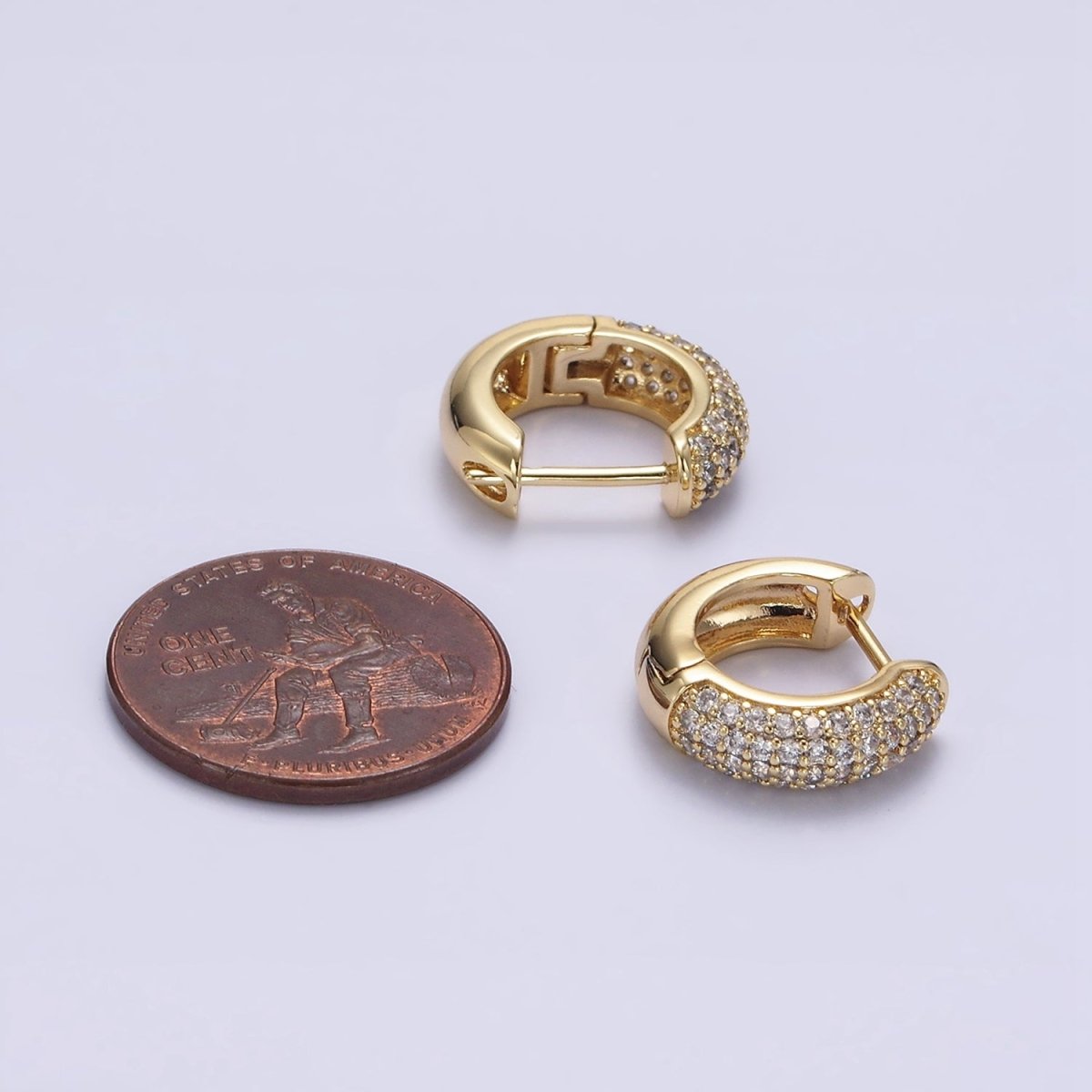 14K Gold Filled 14.5mm Micro Paved CZ Huggie Hoop Earrings | AE720