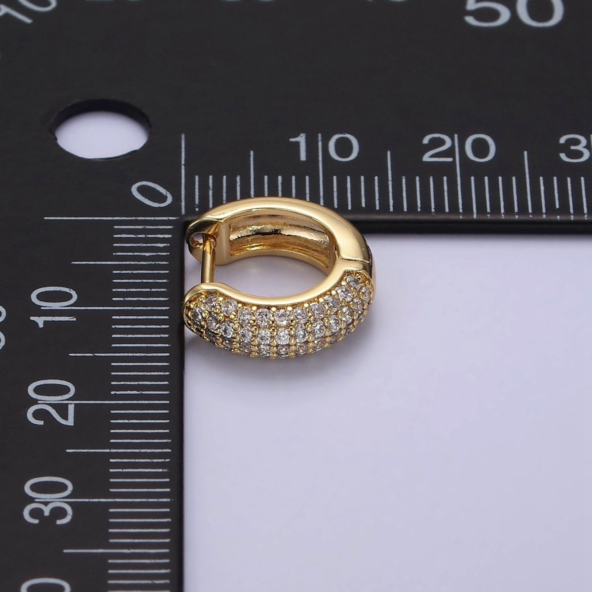 14K Gold Filled 14.5mm Micro Paved CZ Huggie Hoop Earrings | AE720