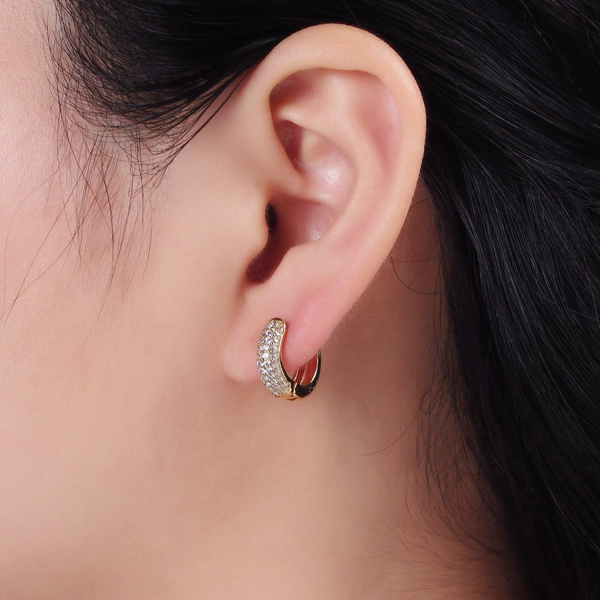 14K Gold Filled 14.5mm Micro Paved CZ Huggie Hoop Earrings | AE720