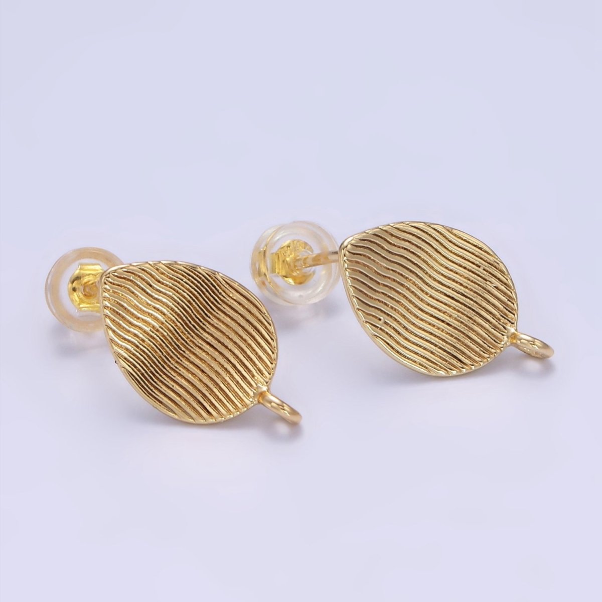 14K Gold Filled 15mm Line-Textured Teardrop Stud Drop Earring Findings | Z814