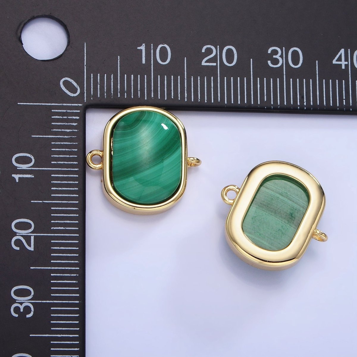 14K Gold Filled 15mm Malachite Gemstone Bezel Oval Connector | G376