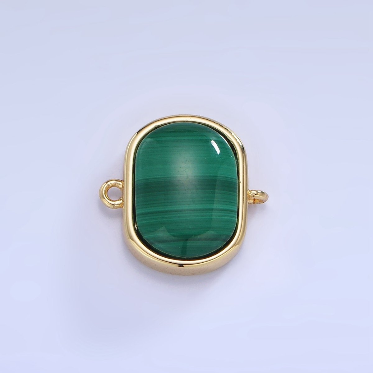14K Gold Filled 15mm Malachite Gemstone Bezel Oval Connector | G376