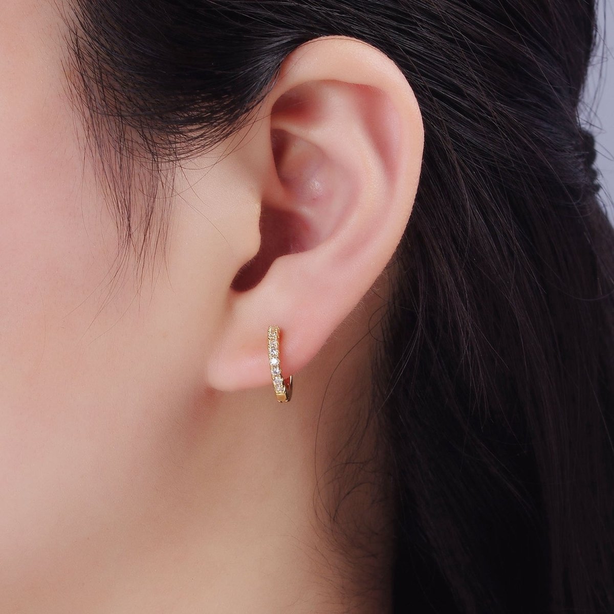 14K Gold Filled 15mm Micro Paved Huggie Earrings | P079