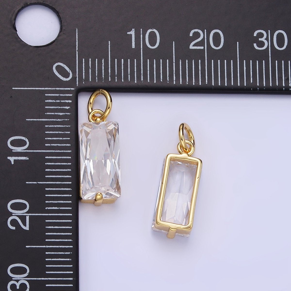 14K Gold Filled 16mm Clear CZ Baguette Bezel Charm | C553