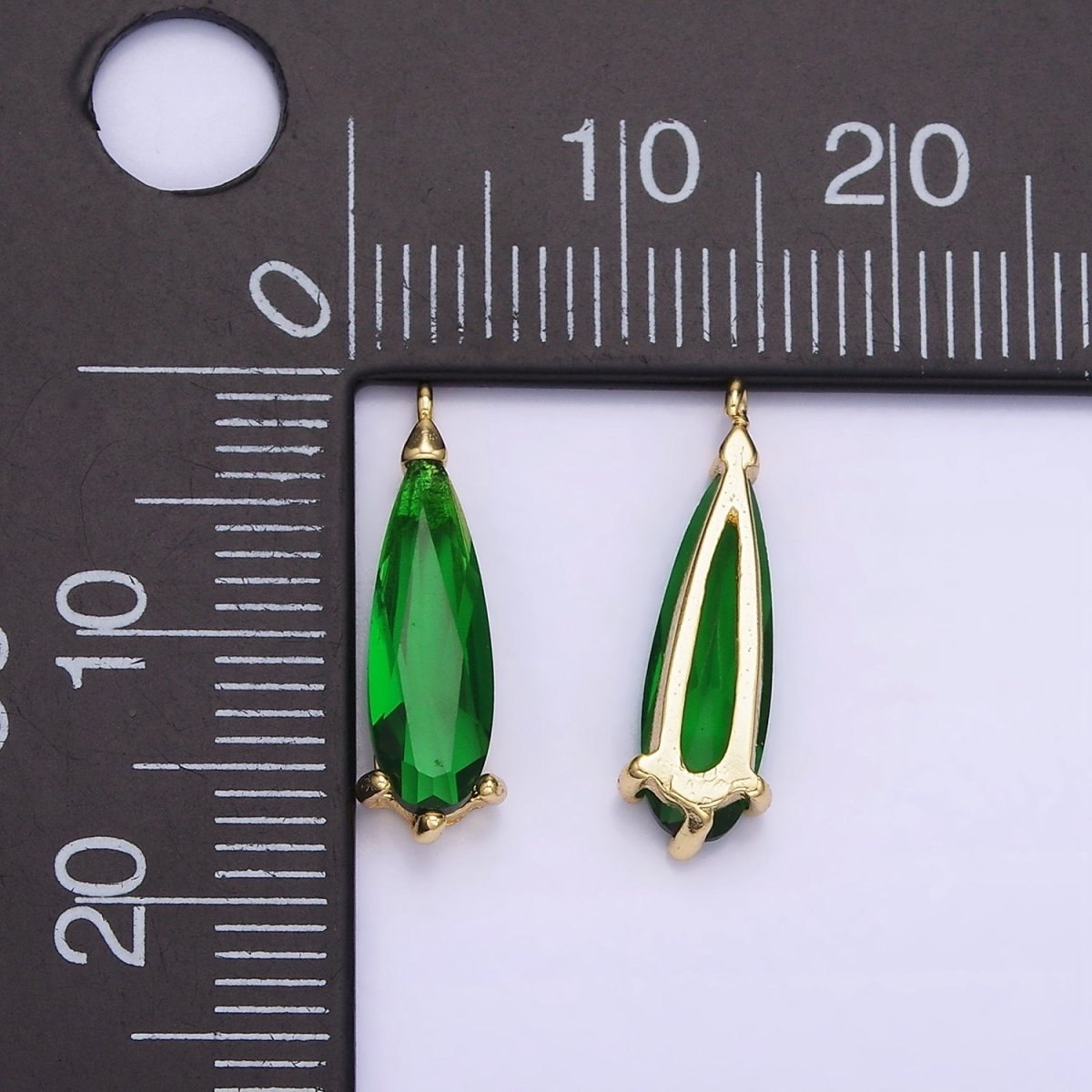 14K Gold Filled 17mm Green CZ Teardrop Charm | C520