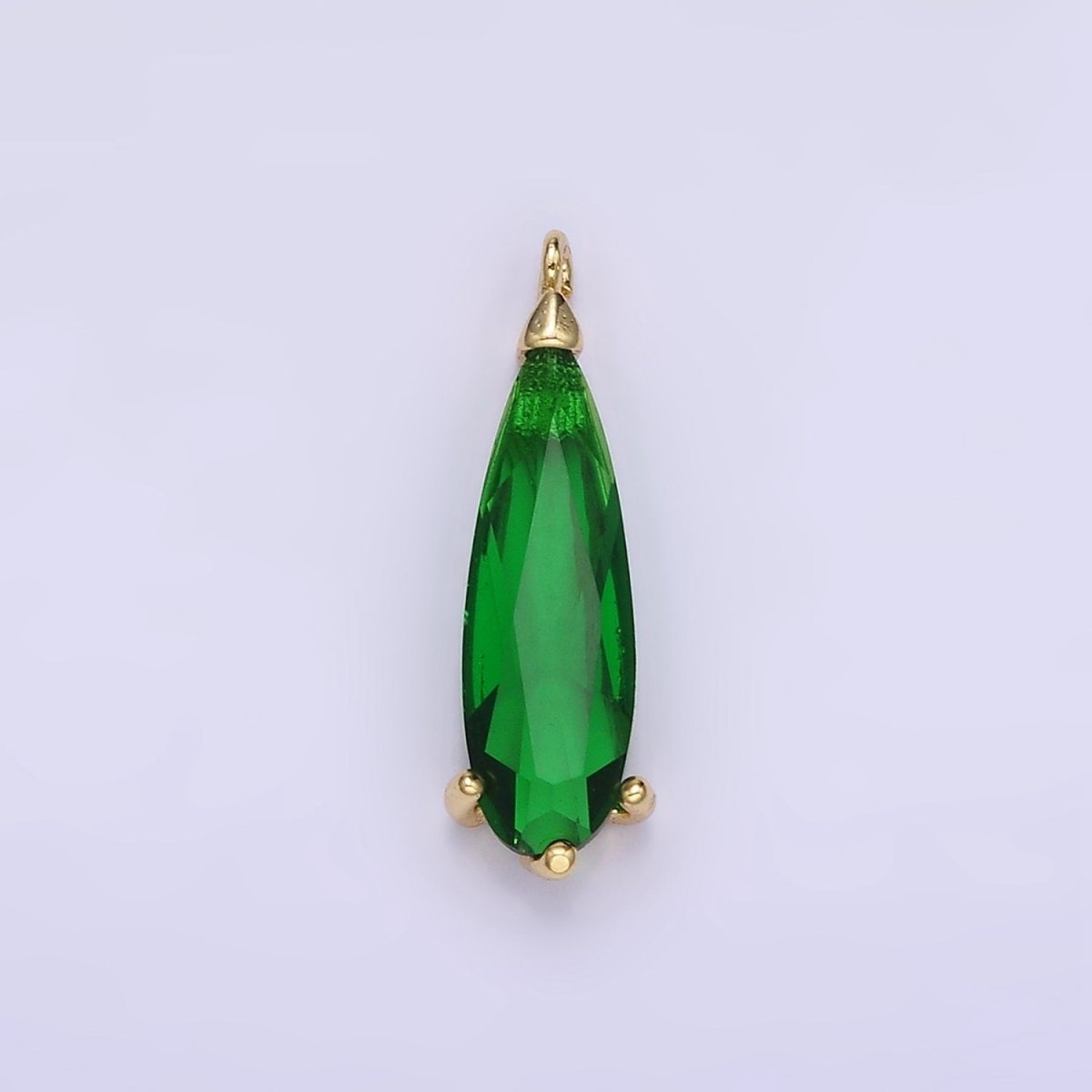 14K Gold Filled 17mm Green CZ Teardrop Charm | C520