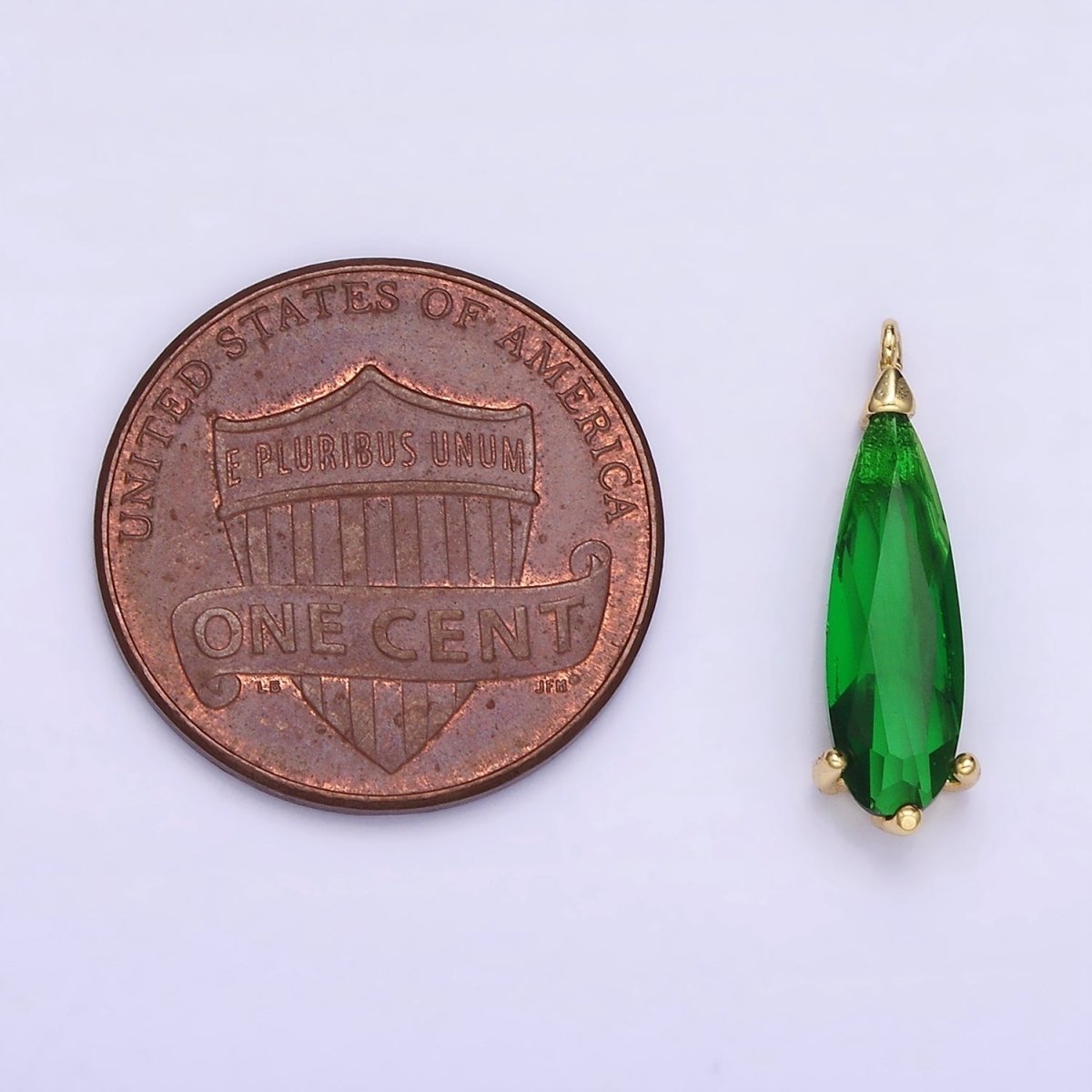 14K Gold Filled 17mm Green CZ Teardrop Charm | C520