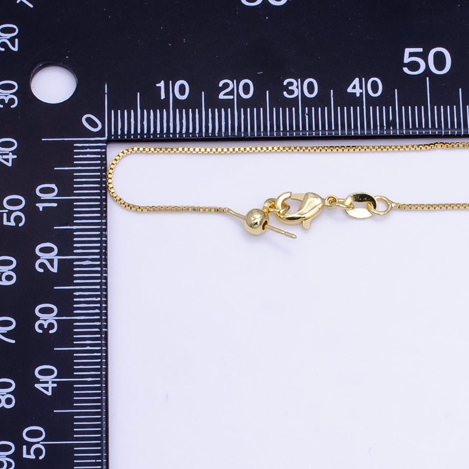 14K Gold Filled 1mm Dainty Box Chain 18 Inch Layering Adjustable Slider Necklace | WA-707