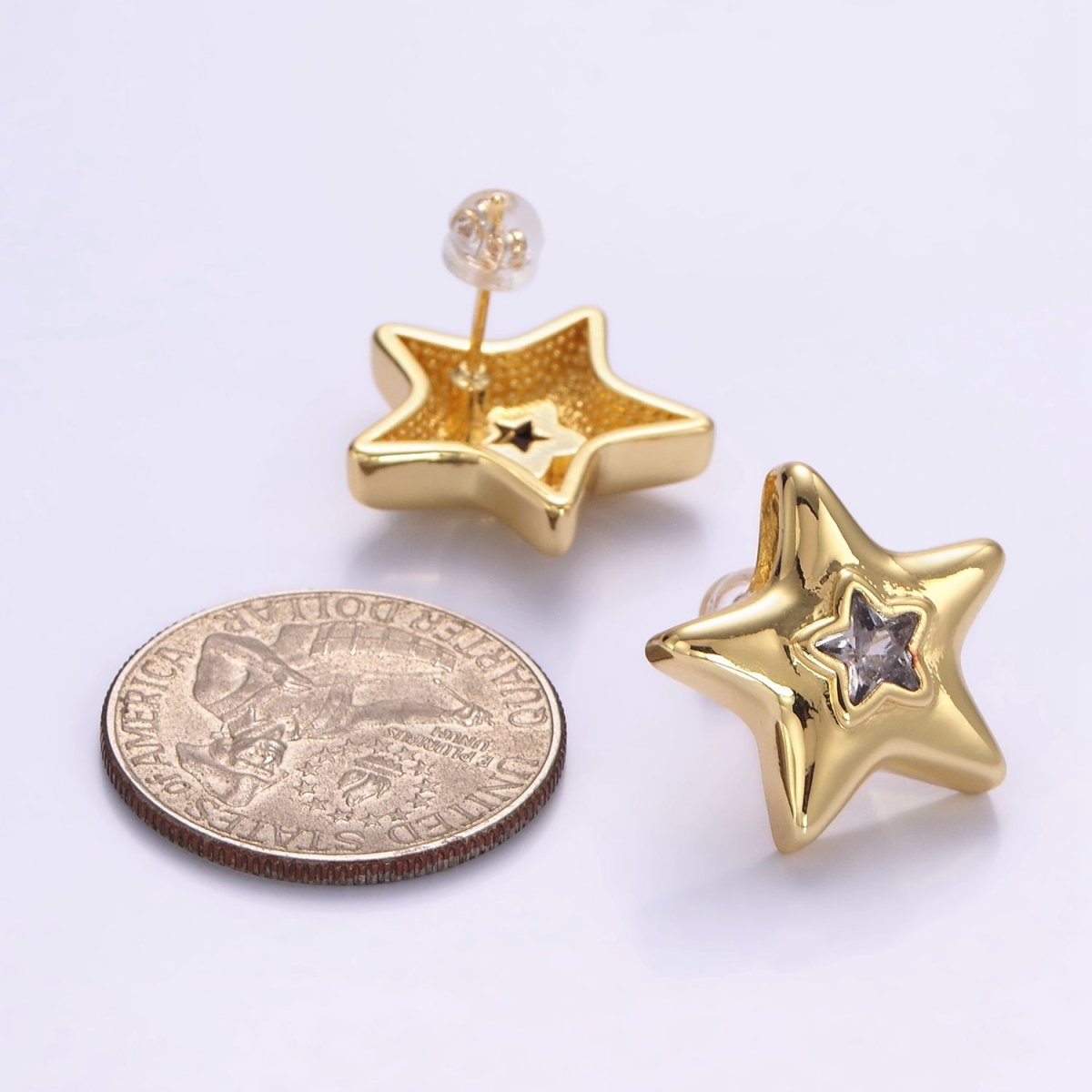 14K Gold Filled 20mm Clear CZ Celestial Star Dome Stud Earrings | P510