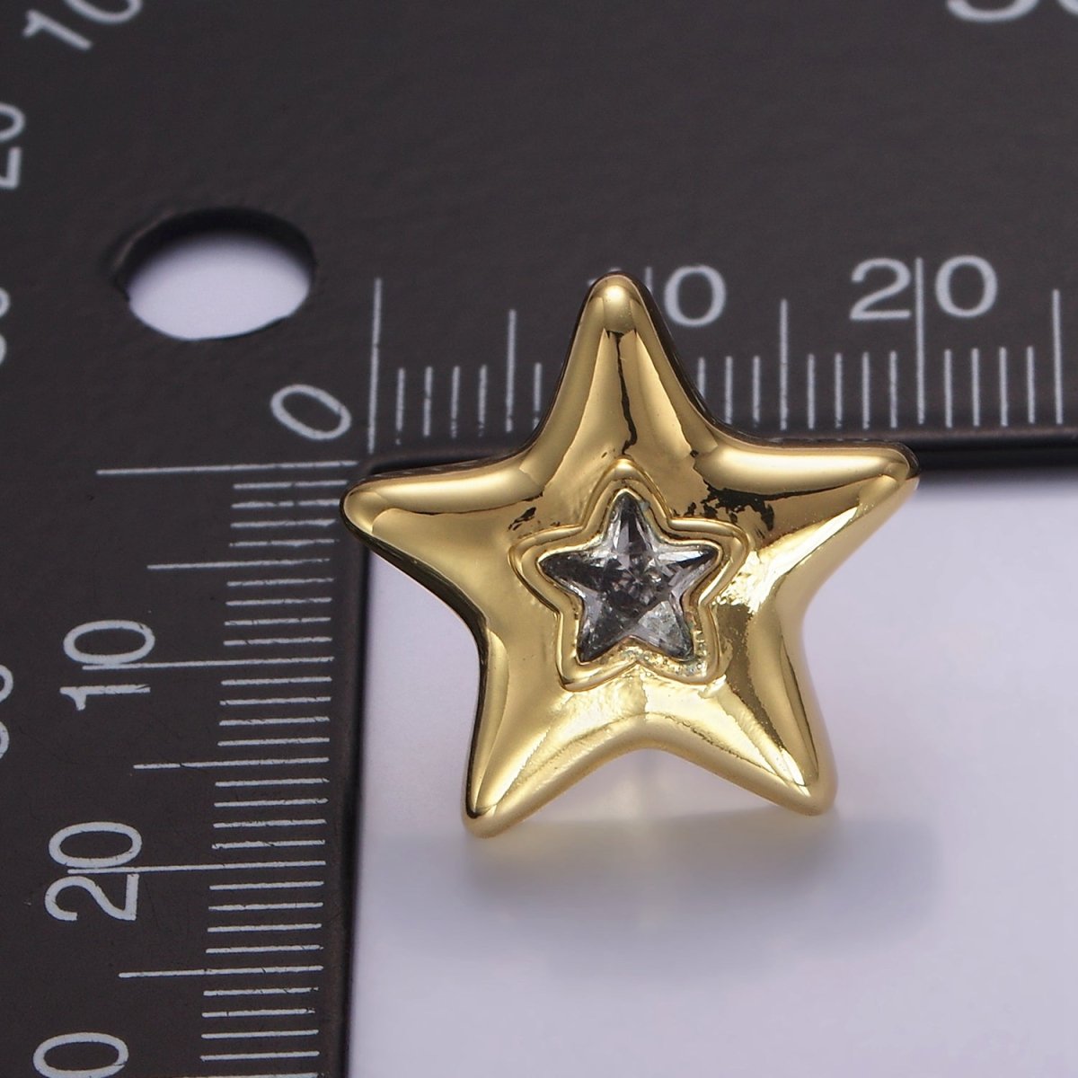 14K Gold Filled 20mm Clear CZ Celestial Star Dome Stud Earrings | P510