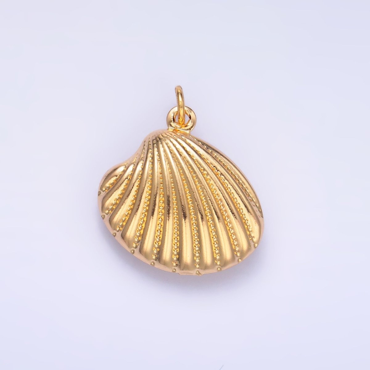 14K Gold Filled 20mm Dotted Lined Clam Sea Shell Charm | AG618