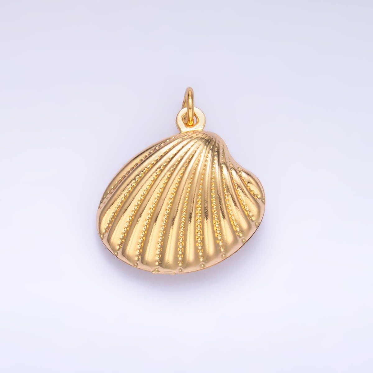 14K Gold Filled 20mm Dotted Lined Clam Sea Shell Charm | AG618