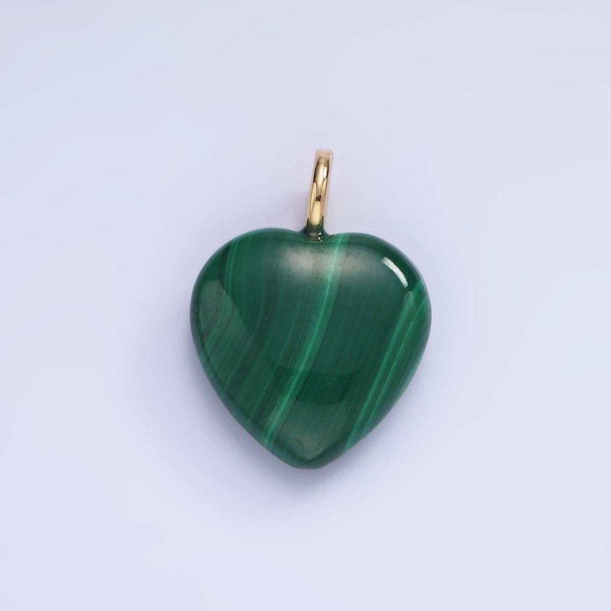 14K Gold Filled 20mm Malachite Heart Gemstone Pendant | E352