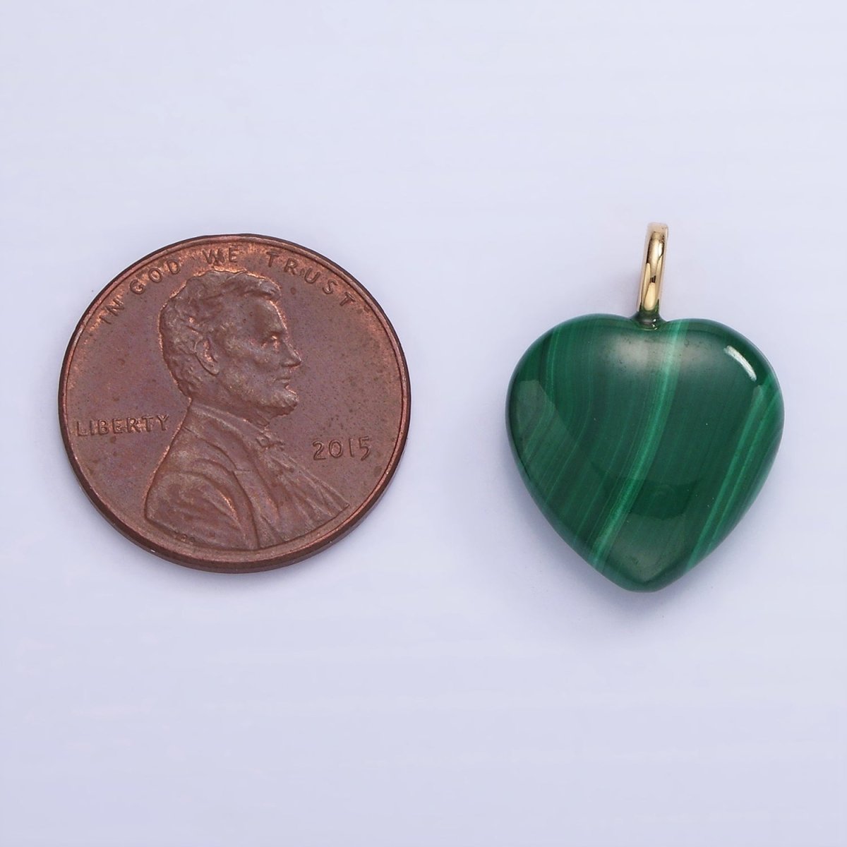 14K Gold Filled 20mm Malachite Heart Gemstone Pendant | E352