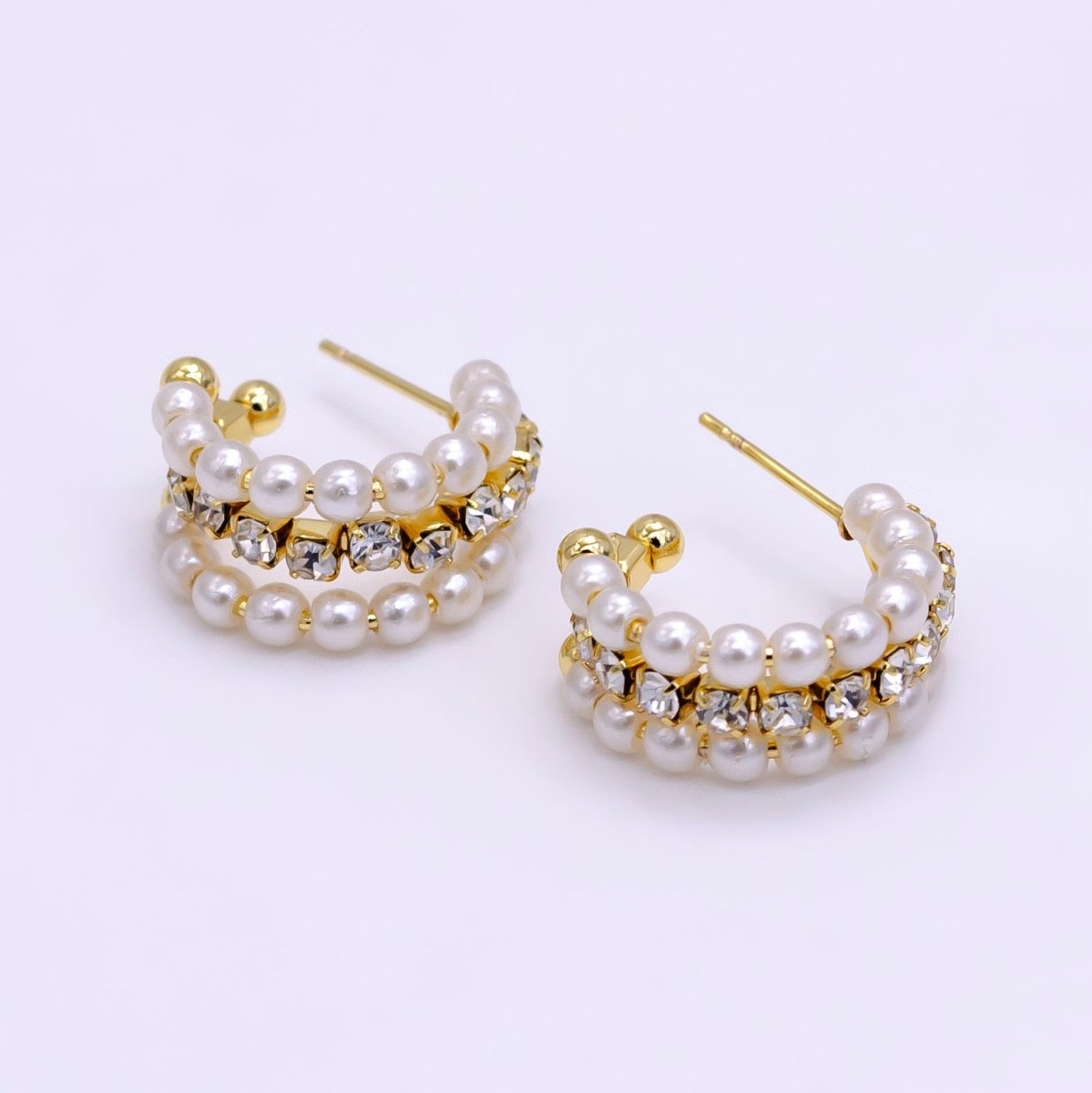 14K Gold Filled 20mm Pearl Tennis C-Shaped Hoop Earrings | P516