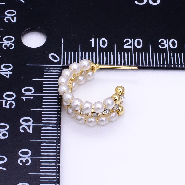 14K Gold Filled 20mm Pearl Tennis C-Shaped Hoop Earrings | P516