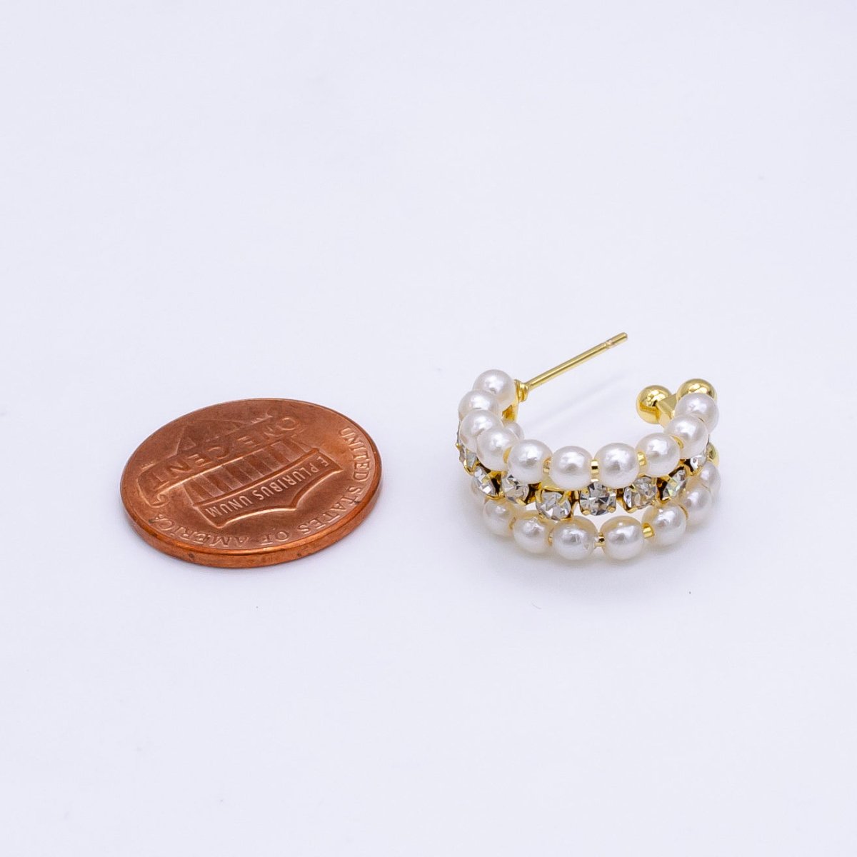 14K Gold Filled 20mm Pearl Tennis C-Shaped Hoop Earrings | P516