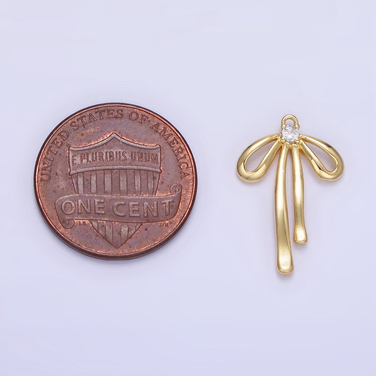 14K Gold Filled 20mm Ribbon Bow CZ Mini Charm | W623