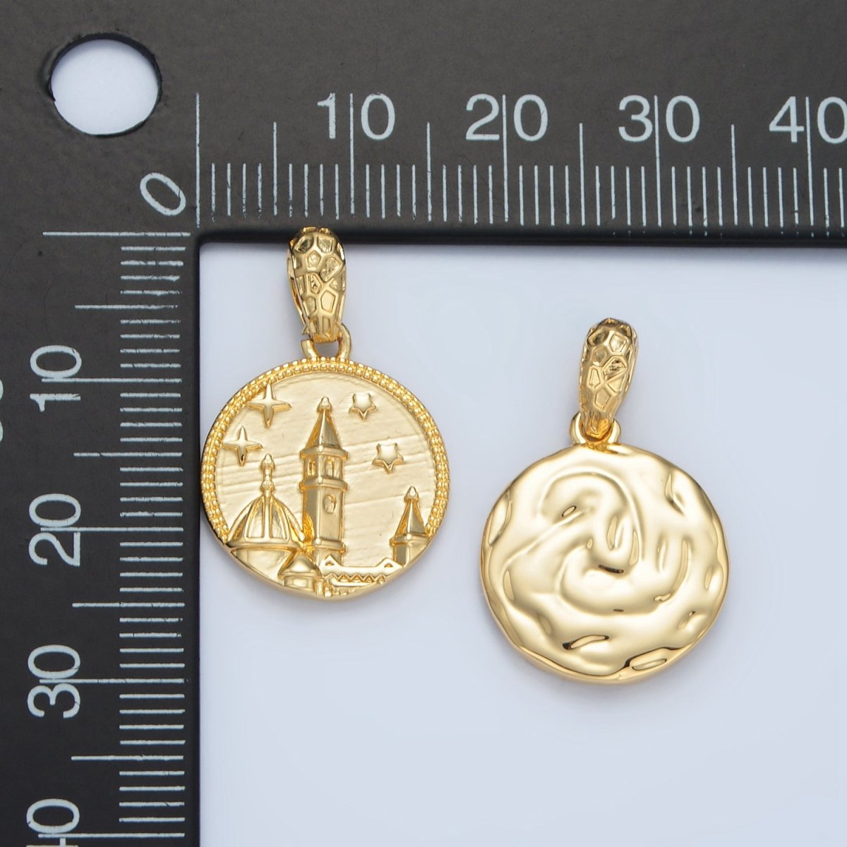 14K Gold Filled 25mm Celestial Starry Night Town City Pendant | I527