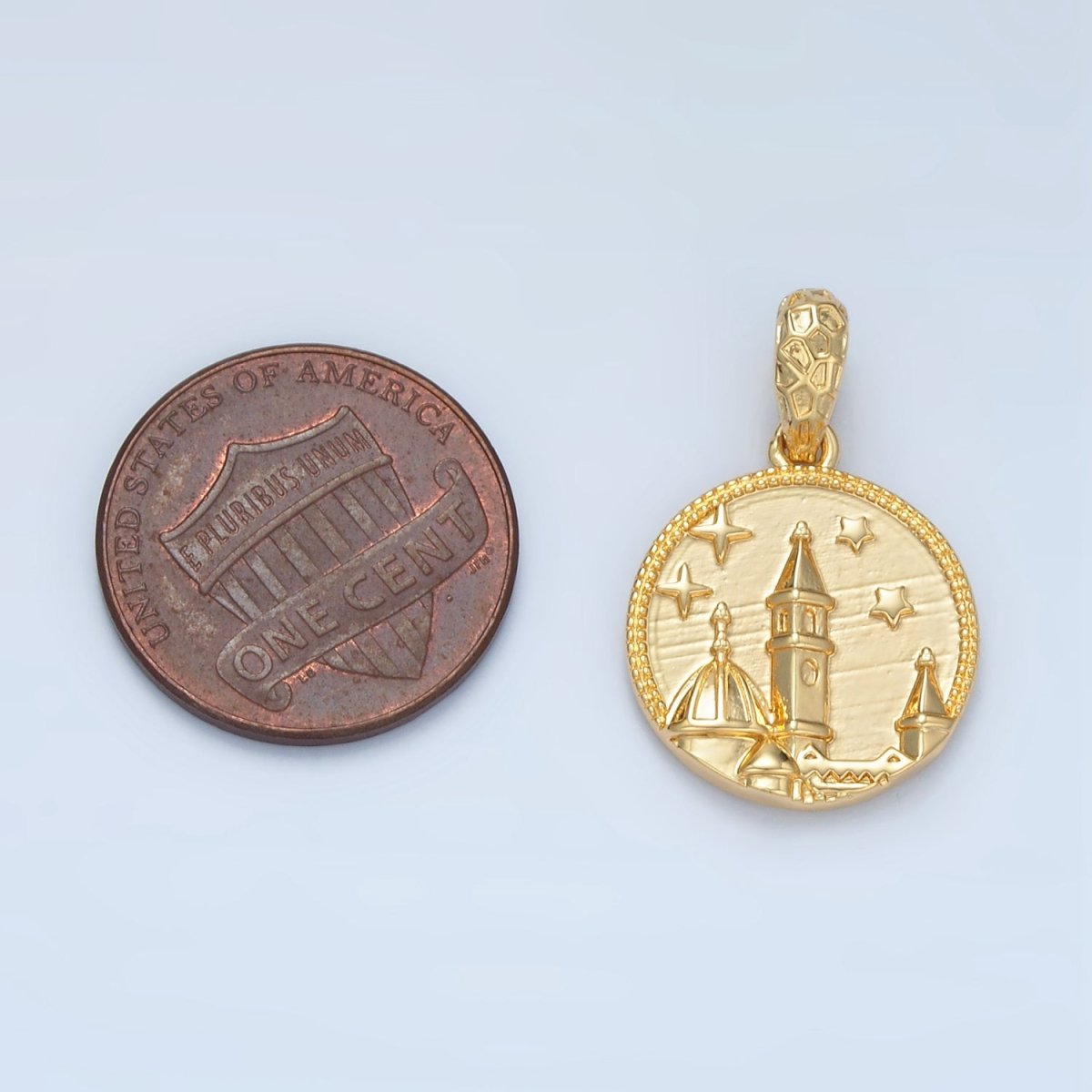 14K Gold Filled 25mm Celestial Starry Night Town City Pendant | I527